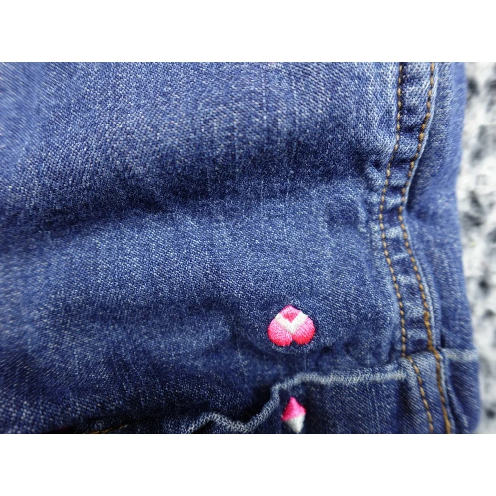OshKosh Bgosh Toddler Girls Heart Embroidered Denim Shortalls Blue 24M Excellent